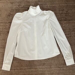 BRAND NEW! FRAME White Long Sleeve Ruffle Neck Top